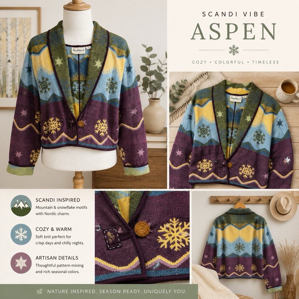 Vintage Women’s Blanket Jacket Bolero Aspen Winter Snowflakes Gorgeous Sz S EUC